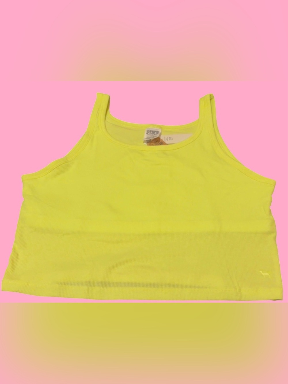 Victoria’s Secret PINK Neon Yellow Tank Crop Top - Picture 2 of 2